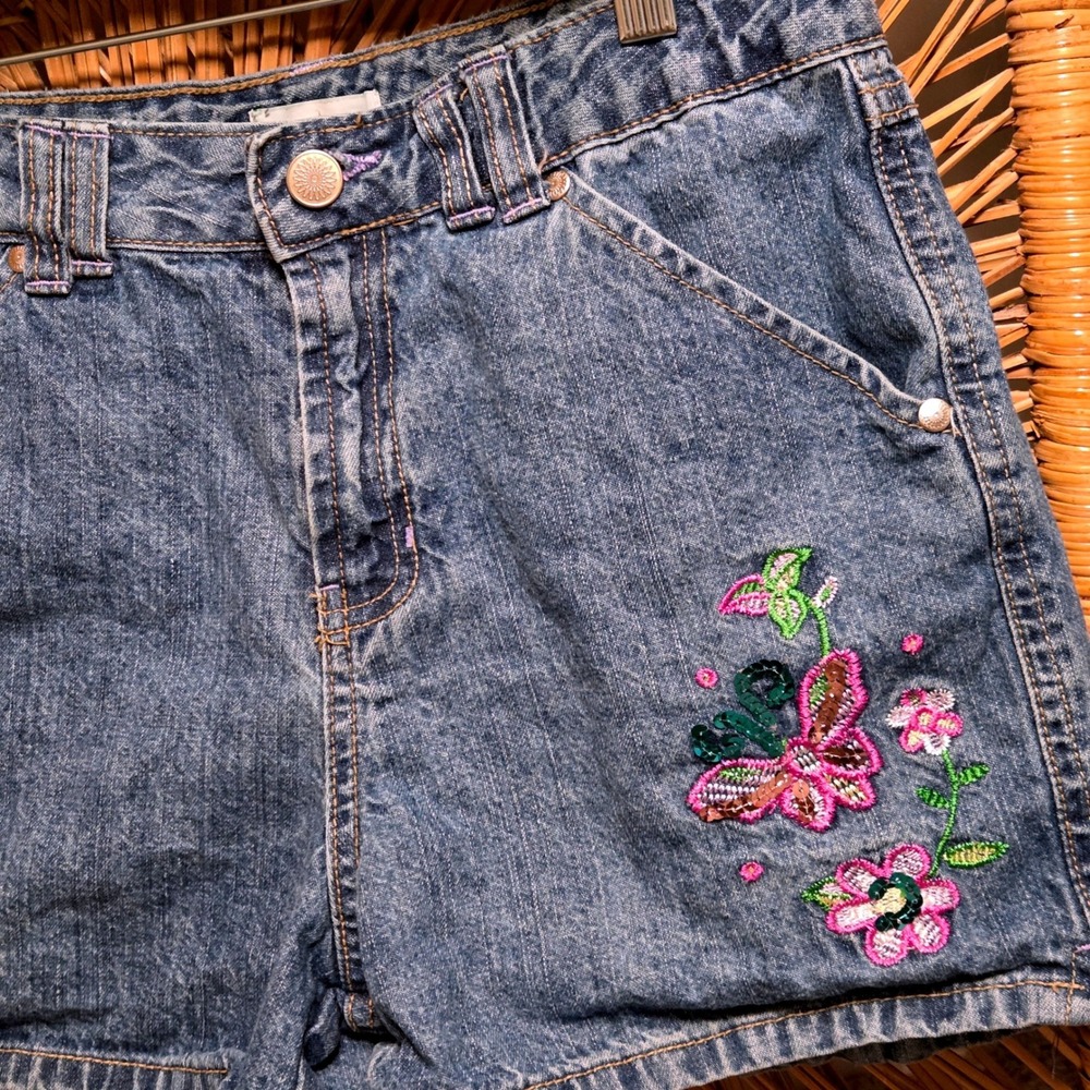 Vintage Y2K Circo Girls XL Jr 1 Denim Shorts Embroidered Butterfly Sequin Patch